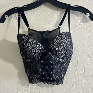 Victoria's Secret Black and Cream Lace Top